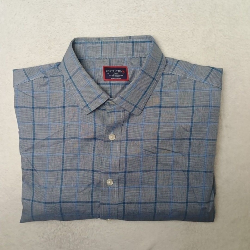 UNTUCKit Shirt Mens LT Tall Blue Glen Plaid Ortman Button-Up Slim Work School